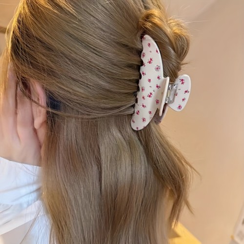 Sweet Cherry & Blueberry Floral Acetic Acid Hair Clip with Rhinestone Accents, Elegant Oblong Shape, Single Piece, Perfect for Valentine'S Day, Women'S Sweetheart Claw Clip