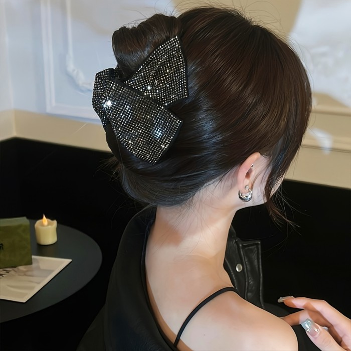 1pc Rhinestone Hair Clip 1pc Large Sparkling Rhinestone Hair Clip - Elegant Retro Triangular Hairpin with Shiny Bow for Women, Secure Hold for Thick Hair, Valentine's Day Gift, Everyday & Special Occasions (No Damage Hair Clip)