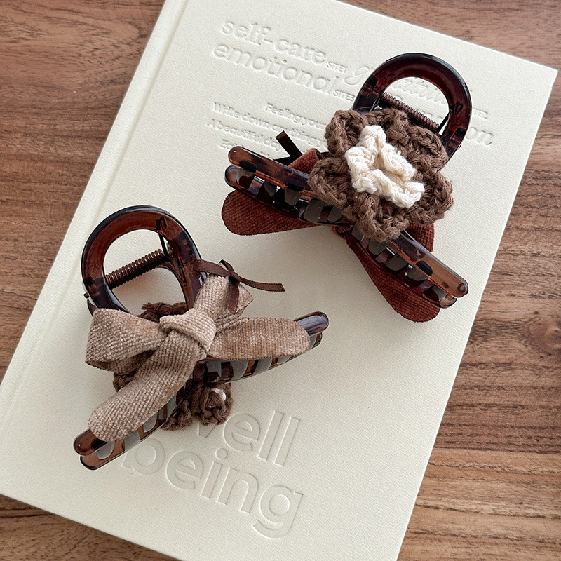 High-End Korean Texture Hair Clip with Double-Sided Floral Bow Suitable Women'S Autumn And Winter Hair Accessories Shark Clip Headpiece Hair Accessory