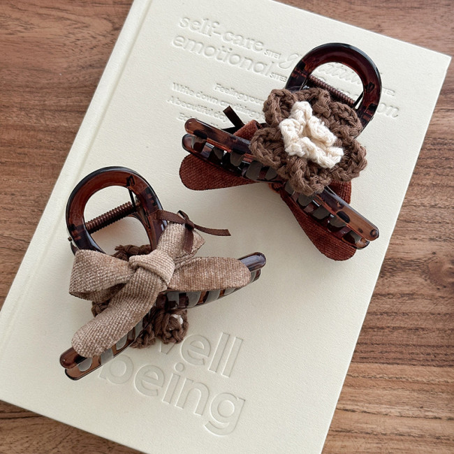 High-End Korean Texture Hair Clip with Double-Sided Floral Bow Suitable Women'S Autumn And Winter Hair Accessories Shark Clip Headpiece Hair Accessory