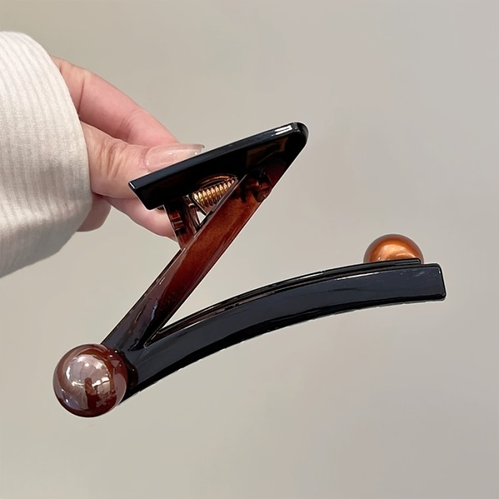 Elegant Z-Shaped Imitation Pearl Hair Clip for Women - Large, Black with White Pearl Accent, Perfect for Stylish Updos and Half-Up Hairstyles, Single Piece, Hair Accessories