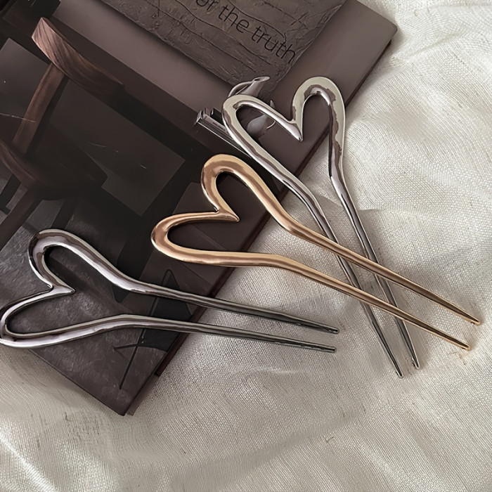 Romantic Heart-Shaped Vintage Hair Pin - Delicate Chic U-Shape Design - Durable Hair Styling Tool For Women - Perfect Everyday Accessory And Special Gift Idea