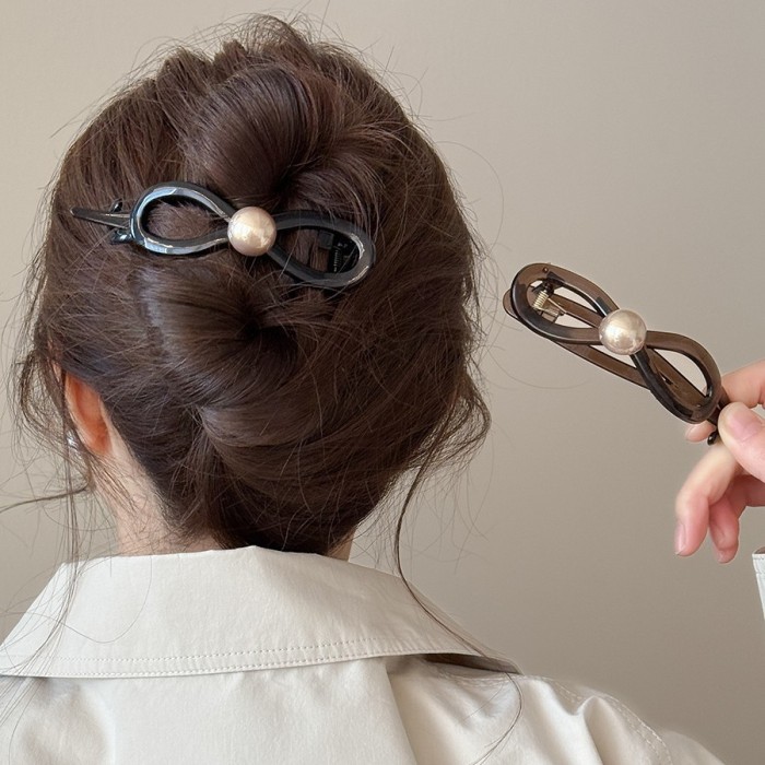 1pc Large Elegant Bowknot Hair Clip for Women - Sweet & Sophisticated Twisted Hairpin with Black & White Accent, Durable Hair Accessory for Ponytails, Buns, Braids - Wedding, Party, Everyday Hairstyles