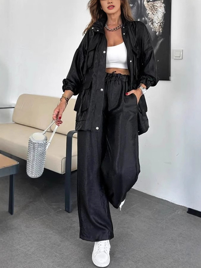 SuperAen European and American Style Women's New 2025 Fashion Solid Color Jacket Trousers Two Pieces Set