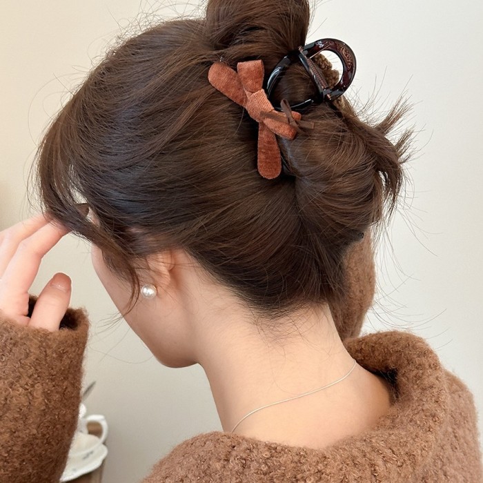 High-End Korean Texture Hair Clip with Double-Sided Floral Bow Suitable Women'S Autumn And Winter Hair Accessories Shark Clip Headpiece Hair Accessory