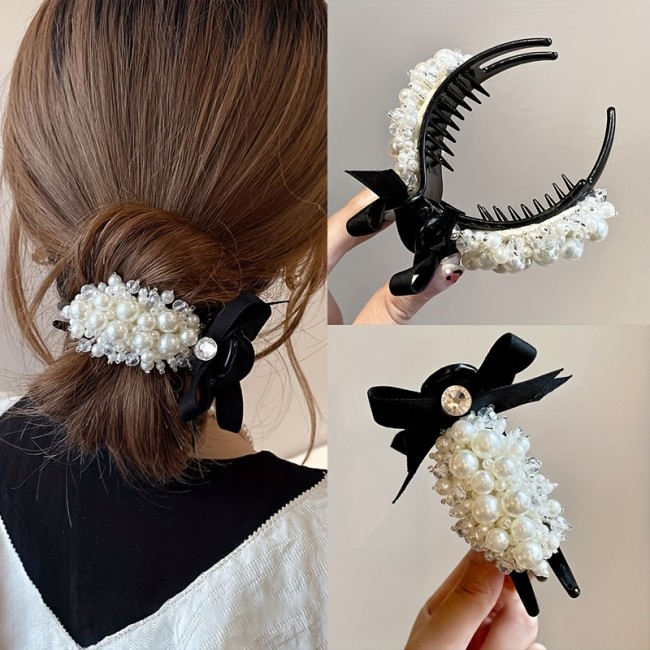 Women's Large Hair Clip - Elegant Floral-like design with Beads, Secure hold for updos, weddings, proms, Everyday & Formal Events - Vintage Hairpin for Women
