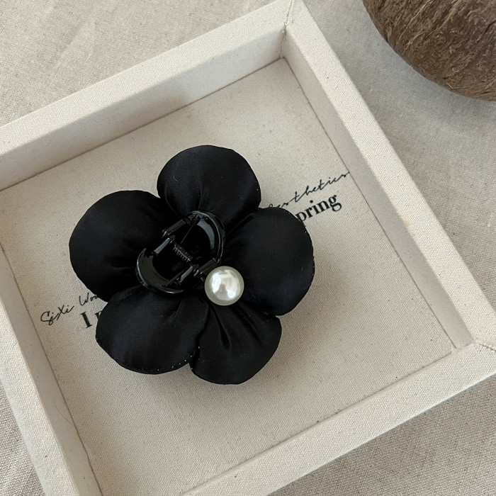 Elegant 3D Floral Hair Clip with Faux - Small Half-Up Shark Clip for Women, Secure Hold for Half-Up Styles, Black Flower Bud Hair Accessory for Casual & Formal Events, Hair Accessories for, Formal Event Hairpiece, Sophisticated Design, Durable Hairpiece