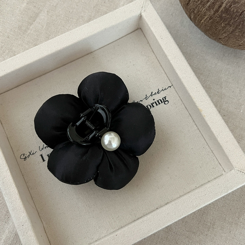 Elegant 3D Floral Hair Clip with Faux - Small Half-Up Shark Clip for Women, Secure Hold for Half-Up Styles, Black Flower Bud Hair Accessory for Casual & Formal Events, Hair Accessories for, Formal Event Hairpiece, Sophisticated Design, Durable Hairpiece