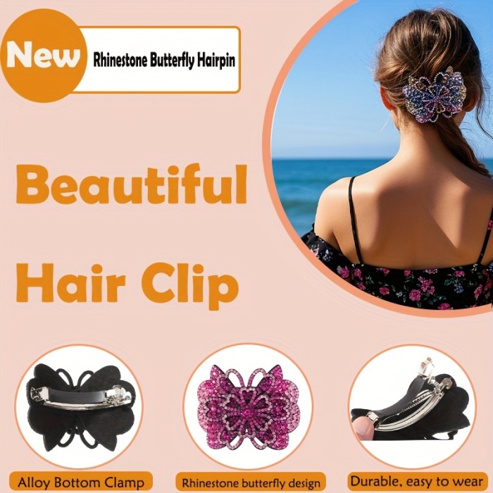 3\u002F5pcs Retro Rhinestone Butterfly Hair Clips - Sparkling Floral Hairpins for Women, Multi-Color Ponytail Holders for Parties, Proms, Daily Use & Mother's Day Gifts, Hair Accessories