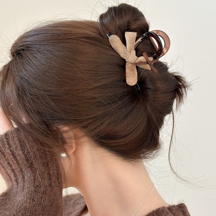 High-End Korean Texture Hair Clip with Double-Sided Floral Bow Suitable Women'S Autumn And Winter Hair Accessories Shark Clip Headpiece Hair Accessory