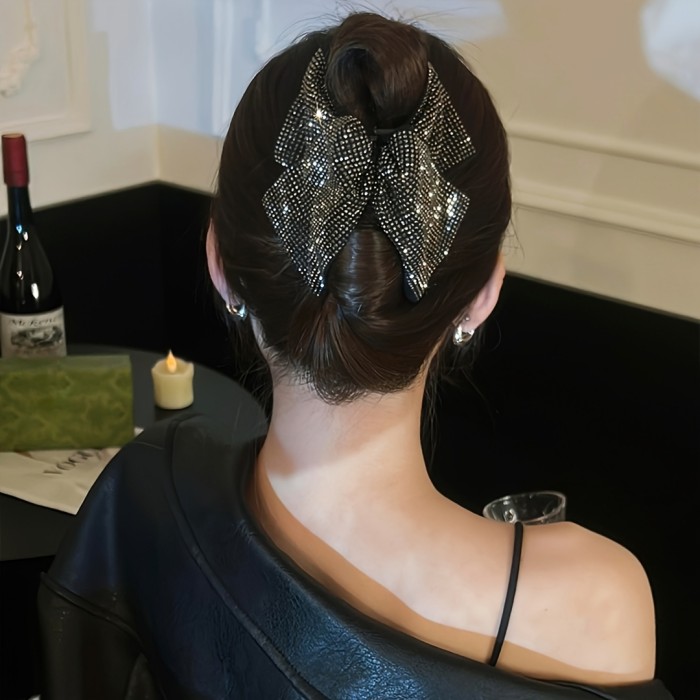 1pc Rhinestone Hair Clip 1pc Large Sparkling Rhinestone Hair Clip - Elegant Retro Triangular Hairpin with Shiny Bow for Women, Secure Hold for Thick Hair, Valentine's Day Gift, Everyday & Special Occasions (No Damage Hair Clip)