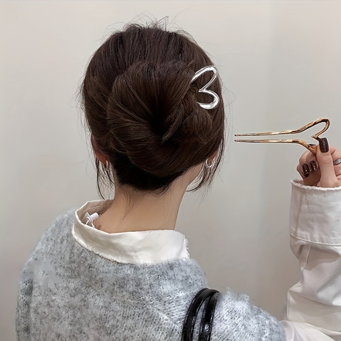 Romantic Heart-Shaped Vintage Hair Pin - Delicate Chic U-Shape Design - Durable Hair Styling Tool For Women - Perfect Everyday Accessory And Special Gift Idea