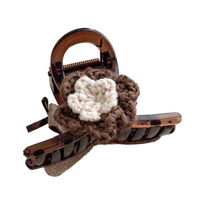 High-End Korean Texture Hair Clip with Double-Sided Floral Bow Suitable Women'S Autumn And Winter Hair Accessories Shark Clip Headpiece Hair Accessory