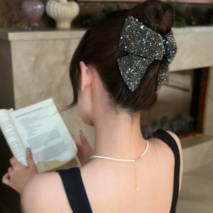 1pc Rhinestone Hair Clip 1pc Large Sparkling Rhinestone Hair Clip - Elegant Retro Triangular Hairpin with Shiny Bow for Women, Secure Hold for Thick Hair, Valentine's Day Gift, Everyday & Special Occasions (No Damage Hair Clip)