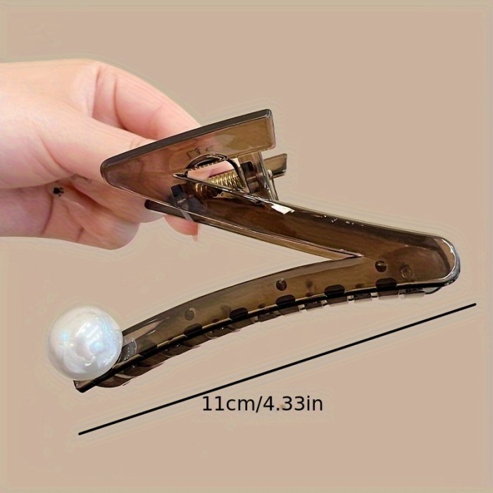 Elegant Z-Shaped Imitation Pearl Hair Clip for Women - Large, Black with White Pearl Accent, Perfect for Stylish Updos and Half-Up Hairstyles, Single Piece, Hair Accessories