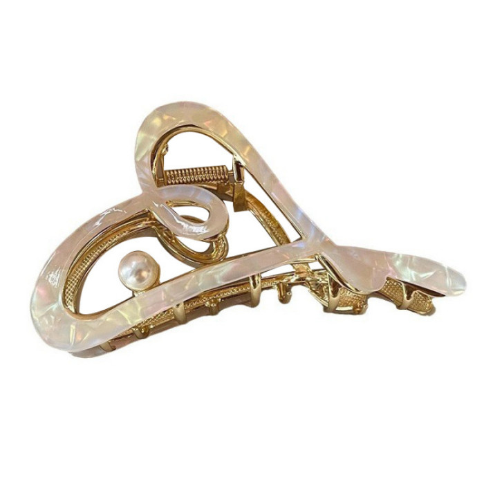 Elegant Imitation Pearl Metal Hair Clip for Women - Large Size Shark Clip with Heart & Music Note Design, Secure Hold Hair Accessory for Updos, Ponytails, Buns - Versatile Hairpin for Weddings, Parties, Daily Use, Hair Accessories for, Party Hairpiece, Sophisticated Style, Durable Hairpiece