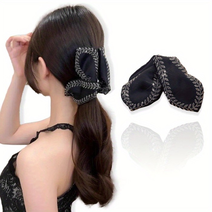 Large Black Acrylic Hair Claw Clip with Sparkling Rhinestones - Non-Slip, Vintage Glitter Wheat Design for Thick Hair, Elegant Hair Accessory for Women, Hair Claw Clips