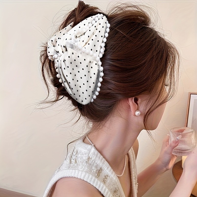 1pc Elegant Black & White Polka Dot Large Hair Clip for Women - Vintage Style Acrylic Hairpin with Pearl Accents, Perfect for Daily Wear & Party Accessories, Party Hair Accessory | Vintage Hair Clip | Acrylic Hairpin, Hair Accessories