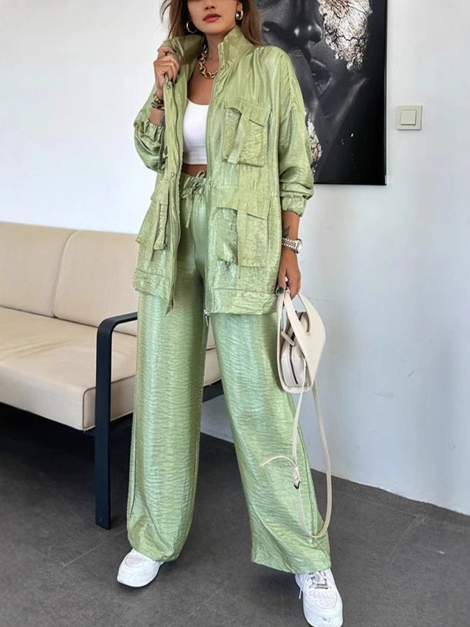SuperAen European and American Style Women's New 2025 Fashion Solid Color Jacket Trousers Two Pieces Set