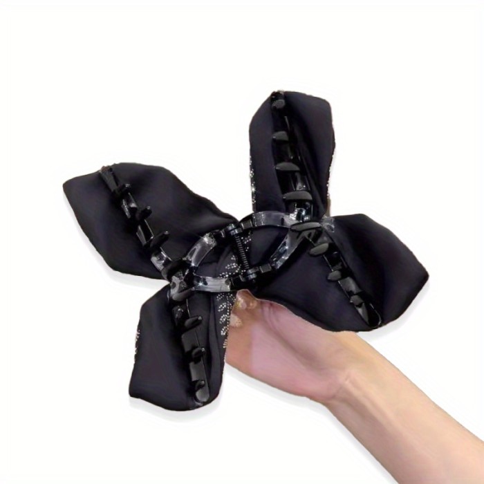 Large Black Acrylic Hair Claw Clip with Sparkling Rhinestones - Non-Slip, Vintage Glitter Wheat Design for Thick Hair, Elegant Hair Accessory for Women, Hair Claw Clips