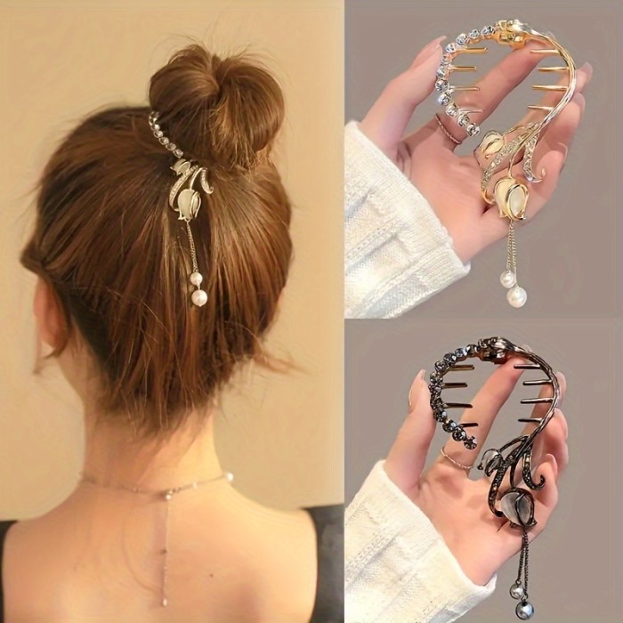 Luxury Tassel Hair Clip 2 Pieces Vintage Luxury Tassel Hair Clip with Artificial Pearl Design | Women's Hair Accessories for Daily, Commuting, Banquets, Festive Parties - Buy One Get One Free, Ideal Gift Choice