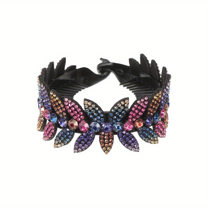 1pc Women's Elegant Rhinestone Leaf Hair Clip - Non-Slip Grip Ponytail Bun Holder, Sparkling Leaf Design Hair Claw for Wedding, Party, Everyday - Perfect Gift for Women (No Feathers), Cute Hair Accessories, Wedding Hairpiece, Vibrant Design