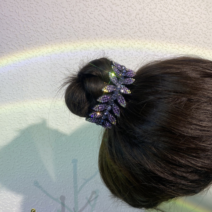 1pc Women's Elegant Rhinestone Leaf Hair Clip - Non-Slip Grip Ponytail Bun Holder, Sparkling Leaf Design Hair Claw for Wedding, Party, Everyday - Perfect Gift for Women (No Feathers), Cute Hair Accessories, Wedding Hairpiece, Vibrant Design