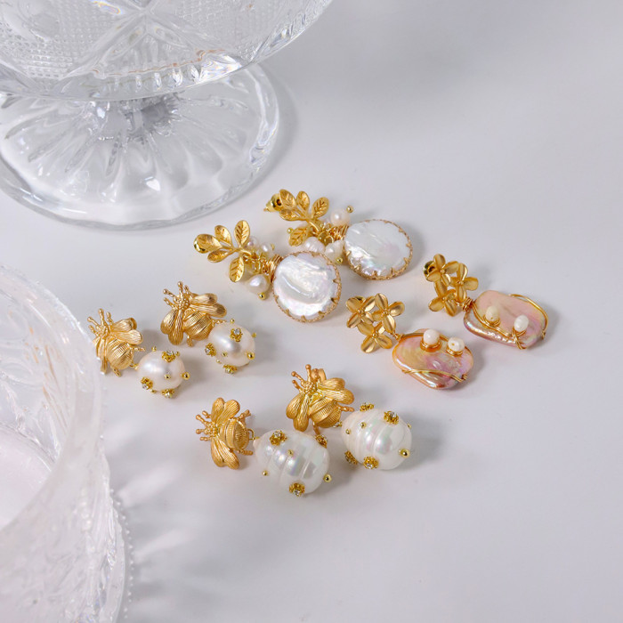 Handmade Flower Drop Earrings Natural Baroque Square Pearl Earrings For Women Fine Jewelry