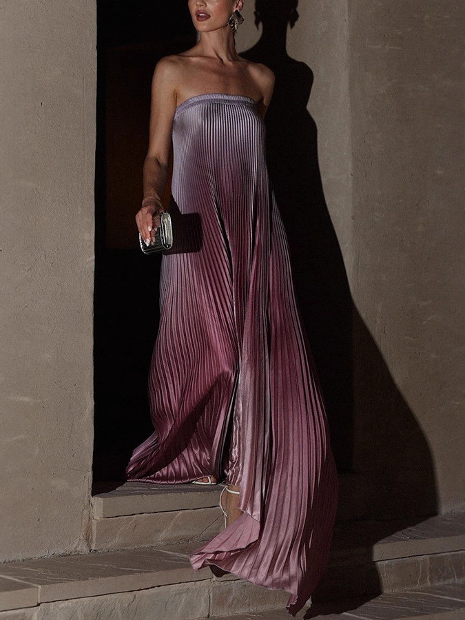 Elegant Sleeveless Off Shoulder Gradient Long Dress Women's Fashion Backless Folds Gala Gowns New Female Irregular Evening Dress