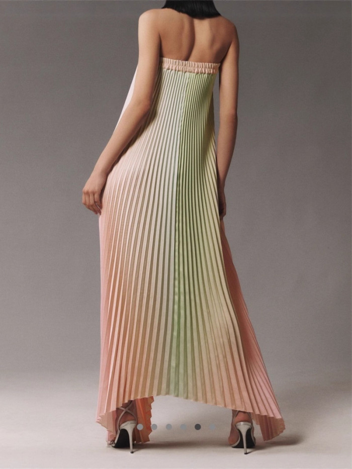 Elegant Sleeveless Off Shoulder Gradient Long Dress Women's Fashion Backless Folds Gala Gowns New Female Irregular Evening Dress