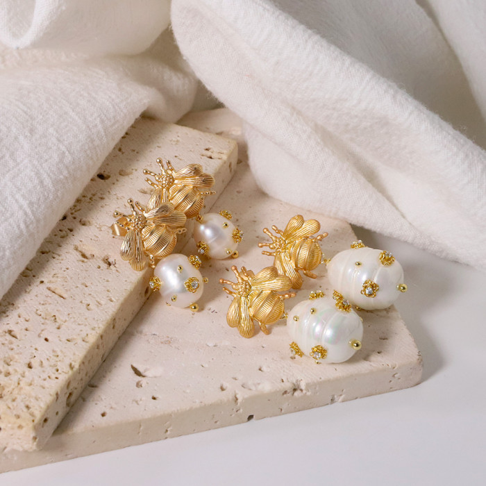 Handmade Flower Drop Earrings Natural Baroque Square Pearl Earrings For Women Fine Jewelry