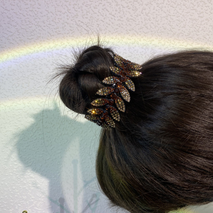 1pc Women's Elegant Rhinestone Leaf Hair Clip - Non-Slip Grip Ponytail Bun Holder, Sparkling Leaf Design Hair Claw for Wedding, Party, Everyday - Perfect Gift for Women (No Feathers), Cute Hair Accessories, Wedding Hairpiece, Vibrant Design