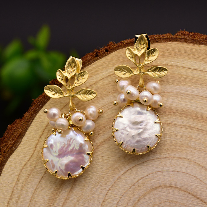 Handmade Flower Drop Earrings Natural Baroque Square Pearl Earrings For Women Fine Jewelry