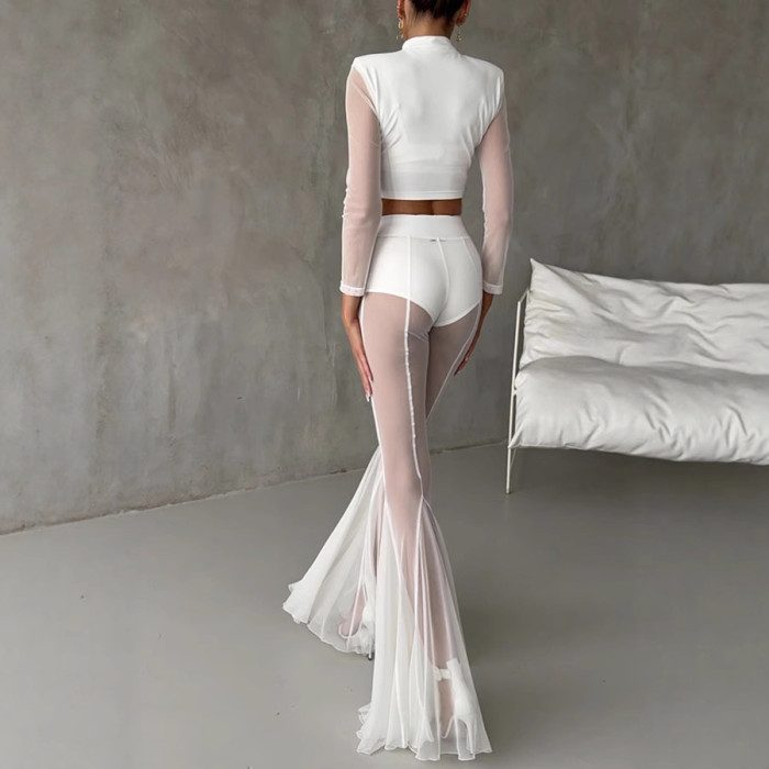 Women's Fashion Mesh Slim Fit Two-Piece Suit