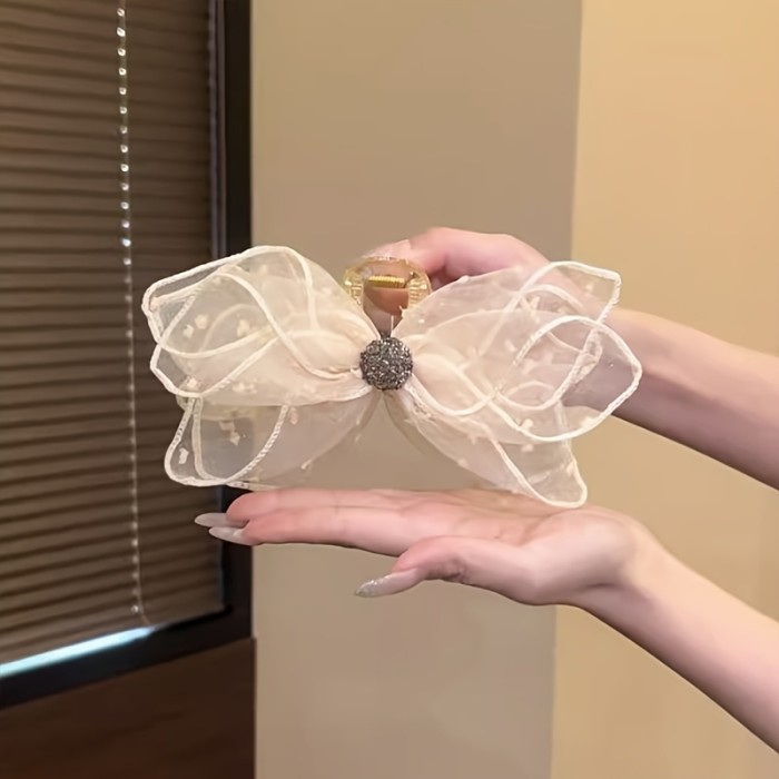 3pcs\u002F1pc Elegant Mesh Polka Dot Bow Hair Claw Clip, Stylish High-End Headwear for Women's Daily Updo, Fashionable and Graceful Hair Accessory, Perfect Gift for Mother's Day, Back-to- Season, Thanksgiving, Christmas, Party Celebrations