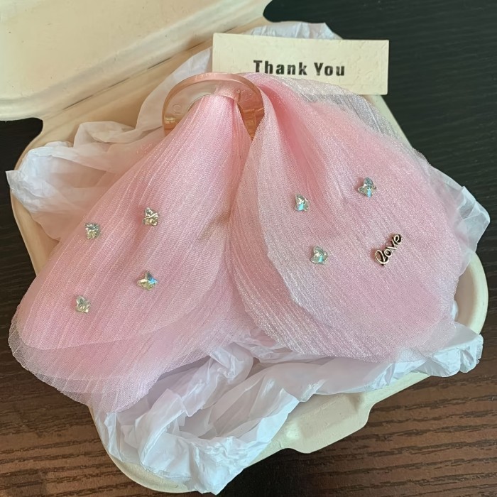 💎Korean Luxury Diamond Bow Hair Clip ✨ Elegant Mesh Shark Clip for Women