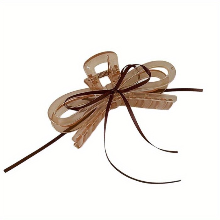 Single Large Elegant Bow Tie Hair Clip - Minimalist Ballet-Inspired Hair Accessory with Ribbon-like Design & Secure Shark Clip for Women, Brown Hair - Versatile for Everyday & Special Occasions (Durable, Non-Slip)