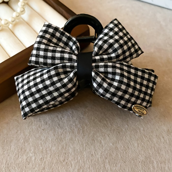 Elegant Hair Clip Elegant Double-Sided Gingham Bow Acrylic Hair Clip - Medium Size Black & White Checkered Hair Claw Clip for Women, Secure Hold for Casual & Formal Hairstyles, Sleek Design, Single