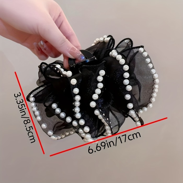 1pc Elegant Bohemian Style Large Hair Clip with Imitation Pearls & Bow, Non-Slip, Strong Grip for Thick Hair, Fashion Accessory (Decorative Accessory Color Position Random), Stylish Hair Accessory | Decorative Bow Hair Clip | Secure Hair Clip, Hair Clip for Long Hair