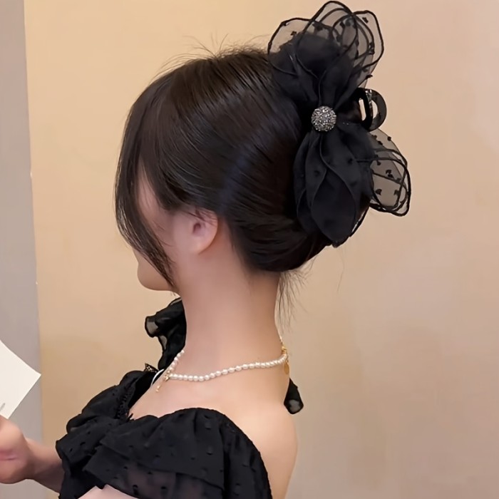 3pcs\u002F1pc Elegant Mesh Polka Dot Bow Hair Claw Clip, Stylish High-End Headwear for Women's Daily Updo, Fashionable and Graceful Hair Accessory, Perfect Gift for Mother's Day, Back-to- Season, Thanksgiving, Christmas, Party Celebrations