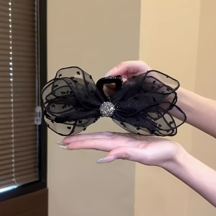 3pcs\u002F1pc Elegant Mesh Polka Dot Bow Hair Claw Clip, Stylish High-End Headwear for Women's Daily Updo, Fashionable and Graceful Hair Accessory, Perfect Gift for Mother's Day, Back-to- Season, Thanksgiving, Christmas, Party Celebrations