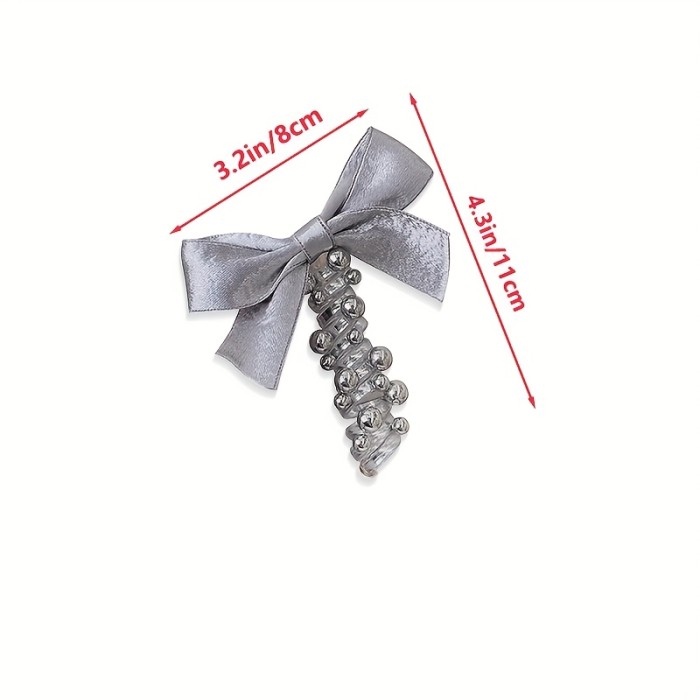 2pcs New Silveryy Beaded Bow Hair Ties Satin Bow Hair Bands Women'S Fashion Y2K Headwear Accessories