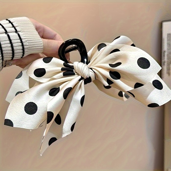 Elegant Hair Claw Clip - hold for updos, buns, ponytails - Black and White Polka Dot Hair accessory for, Formal Events, Everyday Hairstyles - Vintage Hair Clip for Volume & Grip, Special Occasion Hairpiece, Classic Bow Design, Highquality Hairpiece