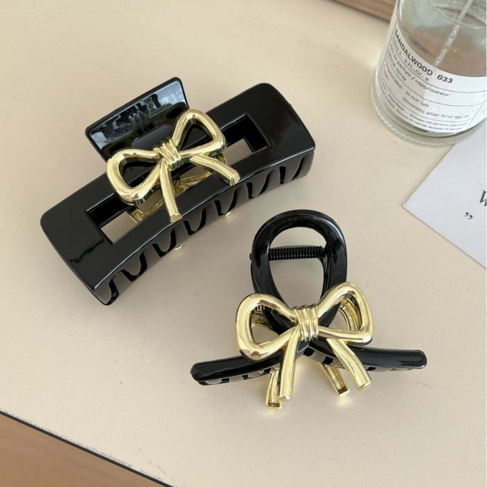 Elegant Metallic Ribbon Bow Hair Clip with Shark Clip - Stylish High-End Hair Accessory for Women, Secure Hold for Updos, Ponytails, Buns & Braids, Durable Metal Design for Weddings, Parties & Formal Events, Hair Accessories for Updos, Party Hairpiece, Sophisticated Style, Metallic Finish