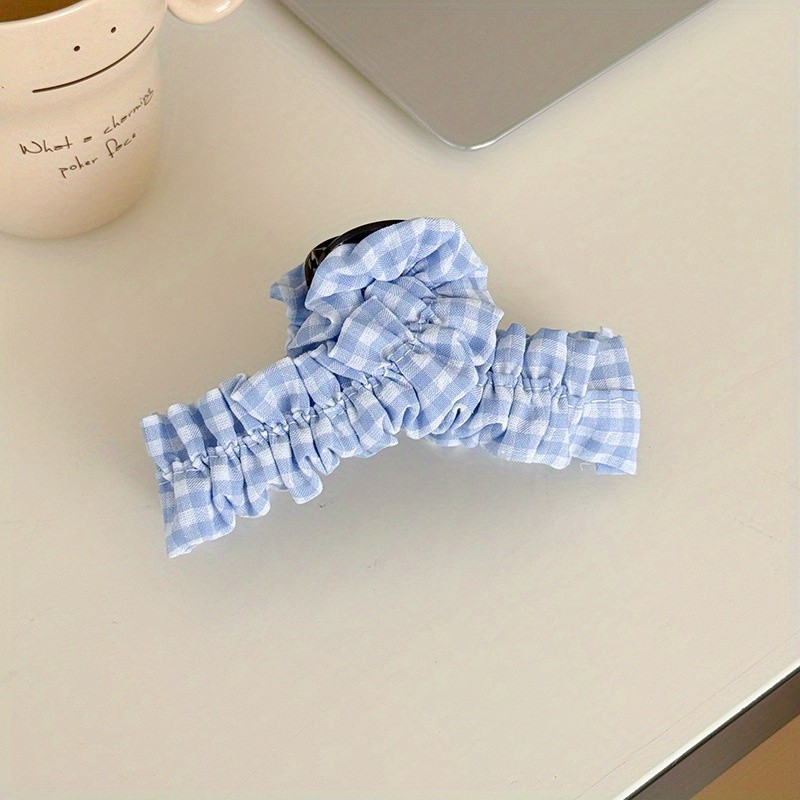 Women's Large Shark Clip - Plaid Hair Claw,  Elegant Bun Updos - Perfect for Everyday, Parties, Formal Events - Hairstyle Accessory, Ruched Design, Textured Grip, Fashion Lovers