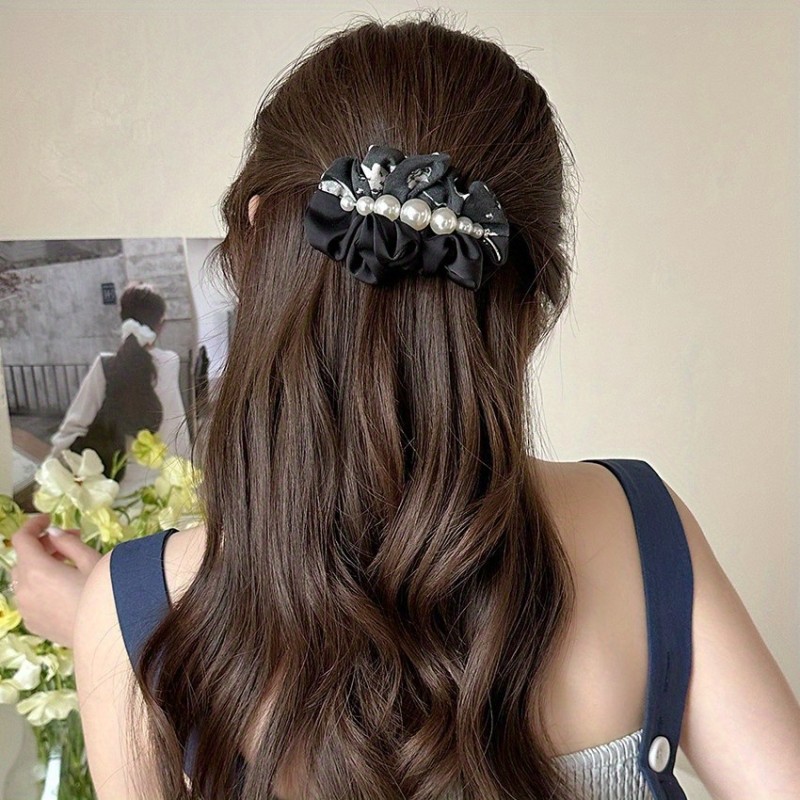 Elegant Vintage Hair Clip - One-Sided Spring Clamp with Faux Imitation Pearl Accent, Hold for 's Updos, Ponytails, Buns - Formal & Everyday Hairstyles - Hair for