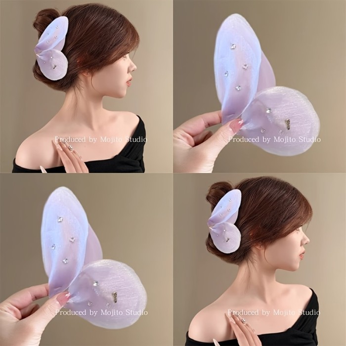 💎Korean Luxury Diamond Bow Hair Clip ✨ Elegant Mesh Shark Clip for Women