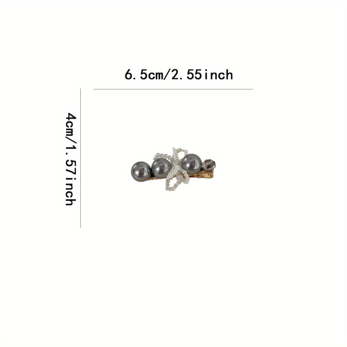 Elegant Pearl & Bow Hair Clip for Women - Retro Duck Bill Design, Metallic Finish, Secure Hold for Updos, Ponytails, Buns - Versatile Hair Accessory for Casual & Formal Events, Cute Hair Clips, Bunmaking Accessory, Sophisticated Style, Metallic Finish Clip