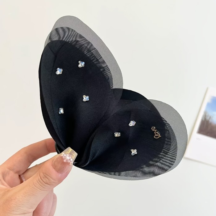 💎Korean Luxury Diamond Bow Hair Clip ✨ Elegant Mesh Shark Clip for Women