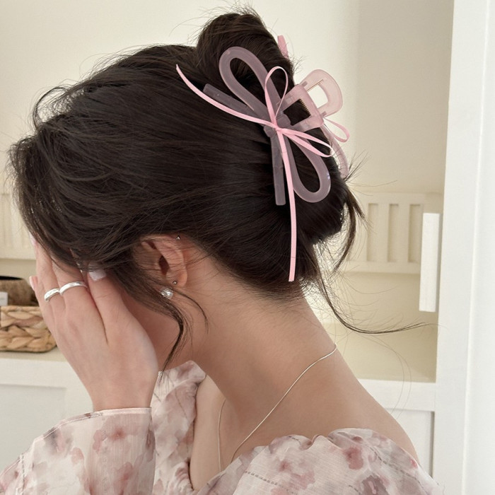 Single Large Elegant Bow Tie Hair Clip - Minimalist Ballet-Inspired Hair Accessory with Ribbon-like Design & Secure Shark Clip for Women, Brown Hair - Versatile for Everyday & Special Occasions (Durable, Non-Slip)